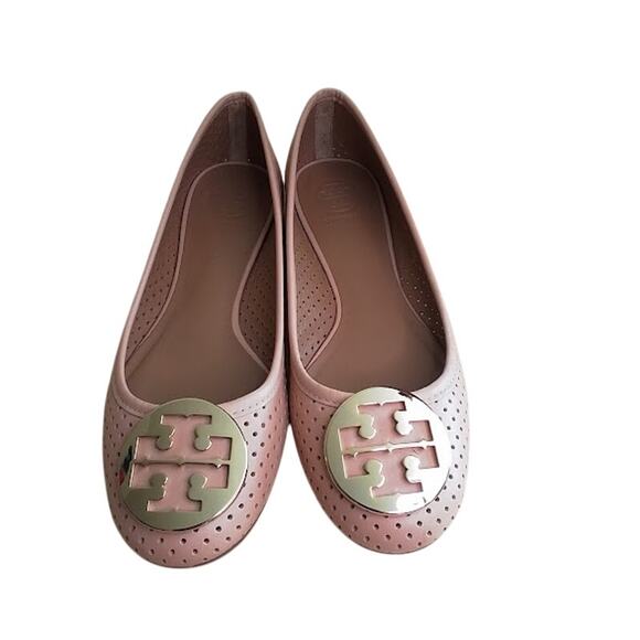 Tory Burch Chelsea Ballet Leather Flats Pink Gold Logo 9.5 New in Bag $300 MSRP - Picture 2 of 9